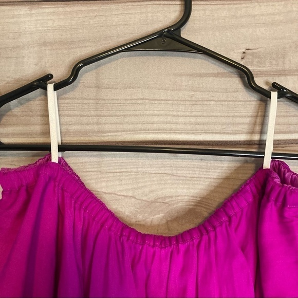 Lilly Pulitzer Haylee of the Shoulder Satin Ruffle Top in Wine Spritzer - Picture 5 of 9